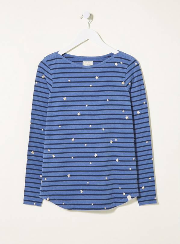 FATFACE Blue Organic Cotton Stars Breton Stripe Top - 14