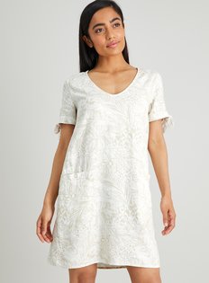 PETITE Stone Linen-Rich Shift Dress