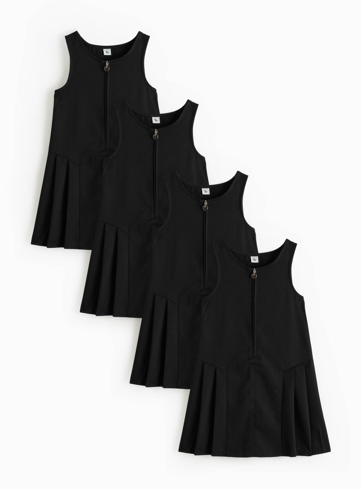 Black Zip Through Pleated Pinafores 4 Pack 8 years - Image 1