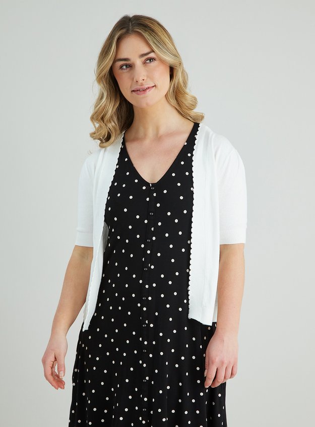 White Scallop Trim Cardigan