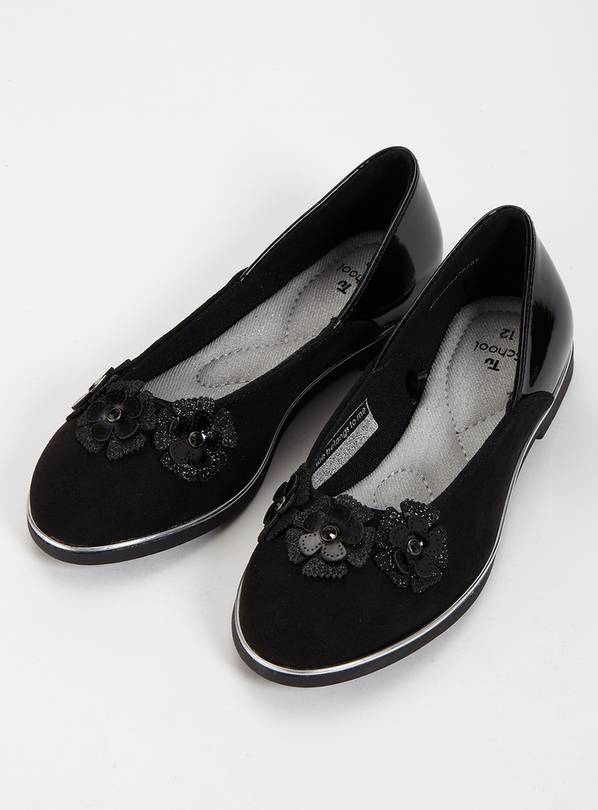 Buy Black Floral Ballerina School Shoes 12 Infant Girls school