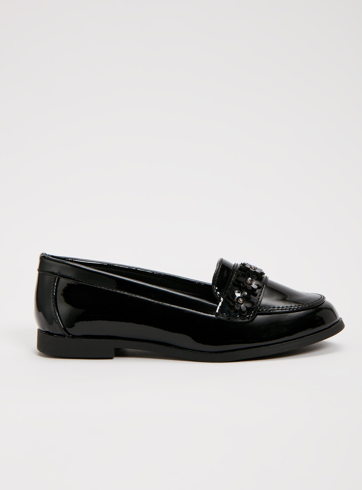 patent fringe loafers