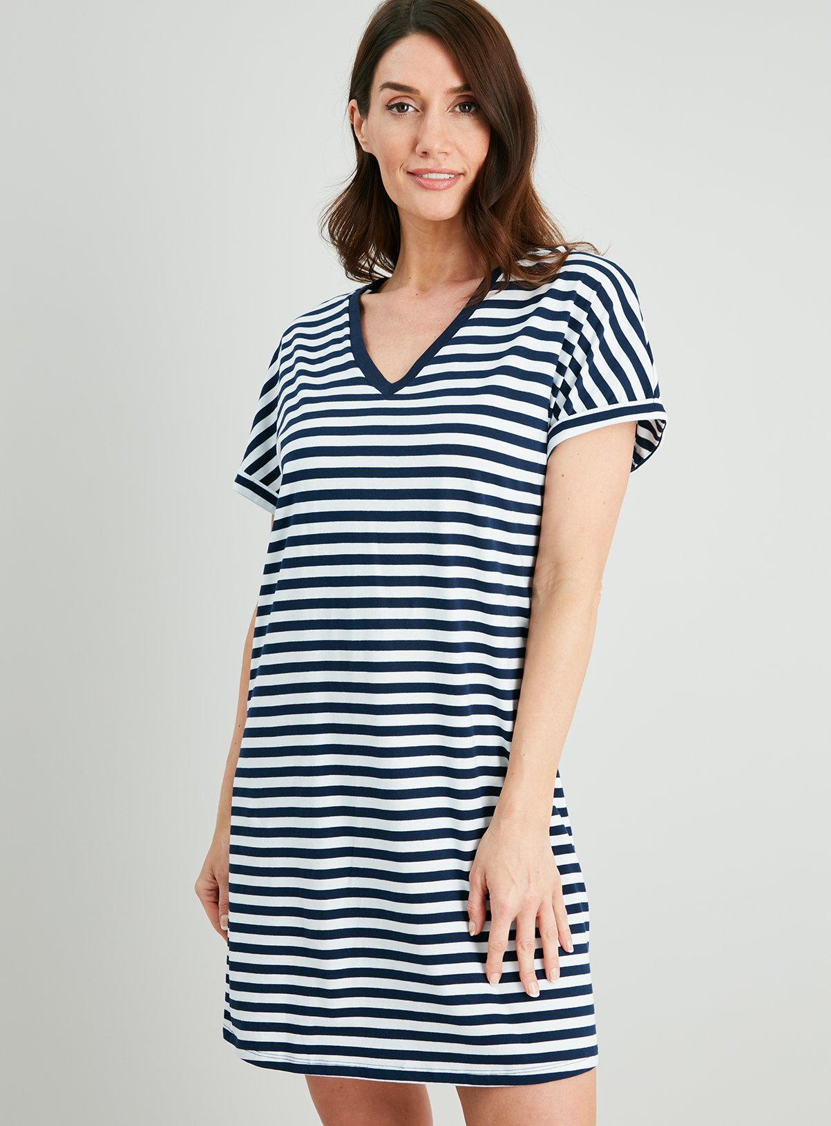 striped v neck t shirt dress