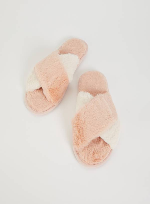 fur crossover slippers