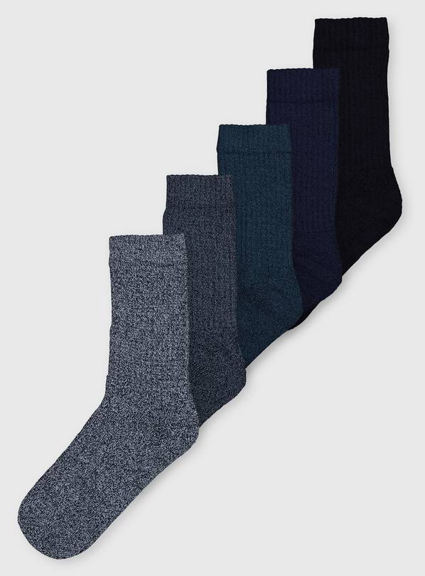 Buy Blue Cushioned Comfort Socks 5 Pack - 12-14 | Multipacks | Argos