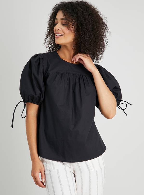 Buy Black Puff Sleeve Poplin Top 8 Tops Argos