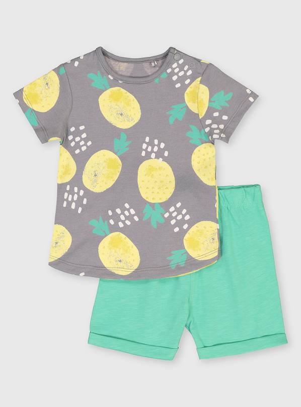 Lemon Print Top & Green Shorts - 18-24 months