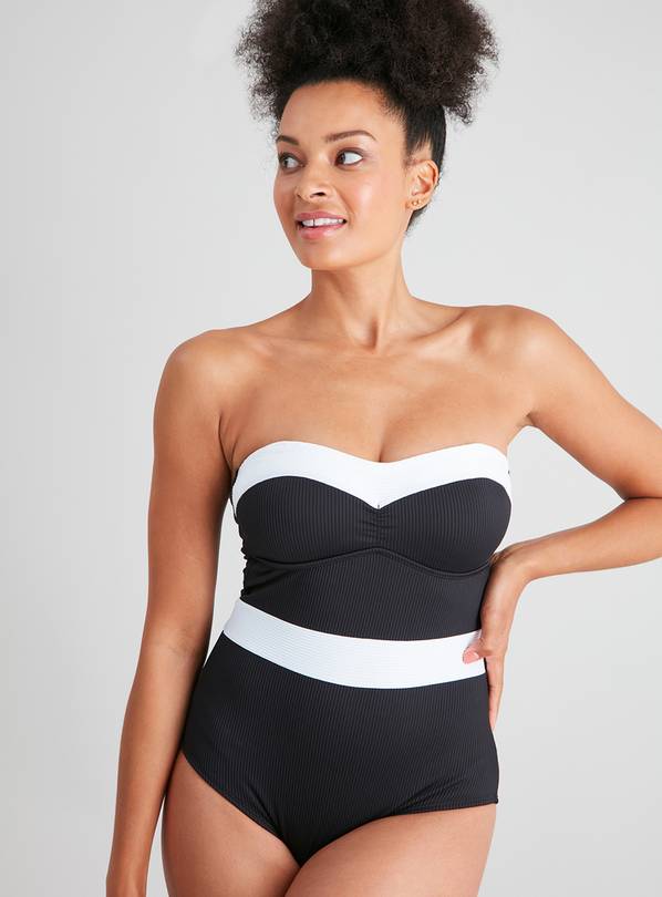 Black Colour Block Medium Control Swimsuit - 16