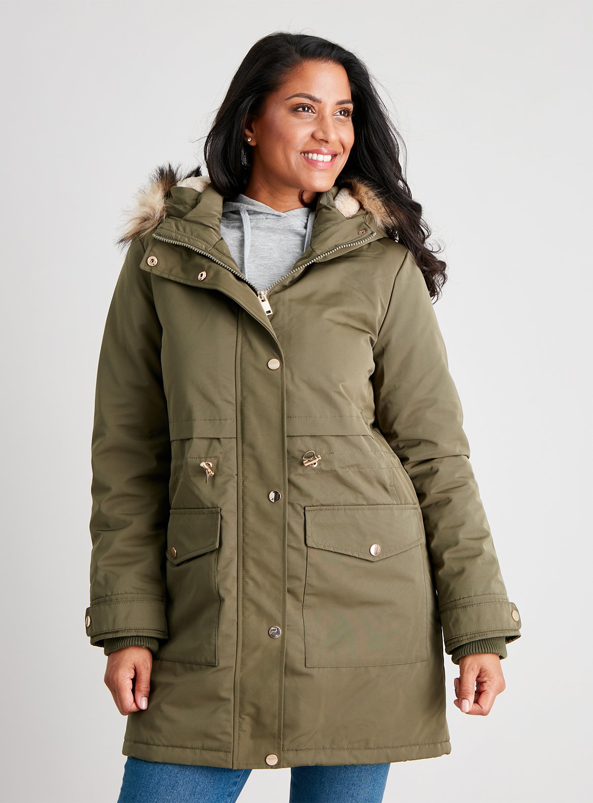 faux fur lined parka womens