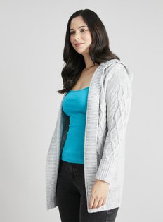 Grey Hooded Cable Knit Coatigan