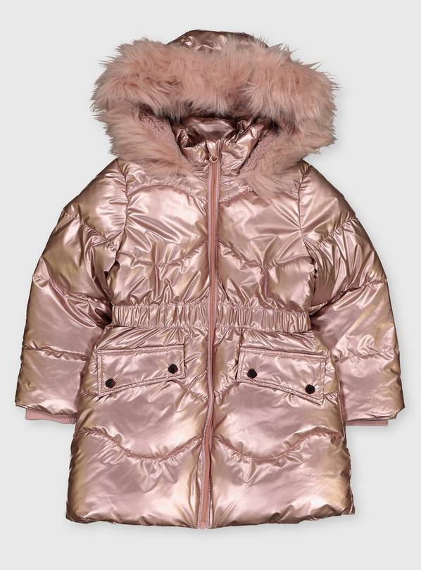 Pink Pearlescent Padded Hooded Coat - 5-6 years