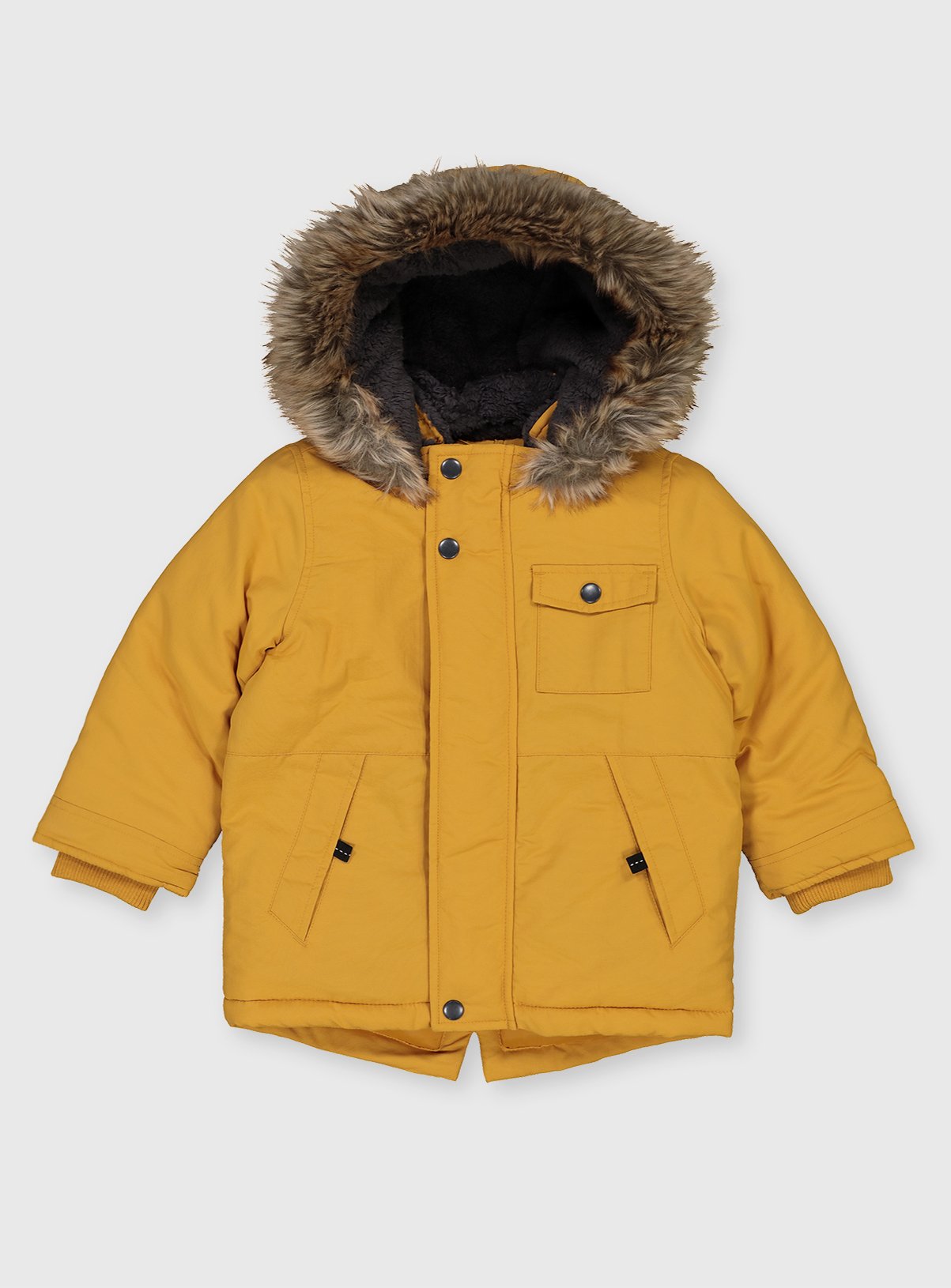 Mustard Faux Fur Hooded Parka Coat review