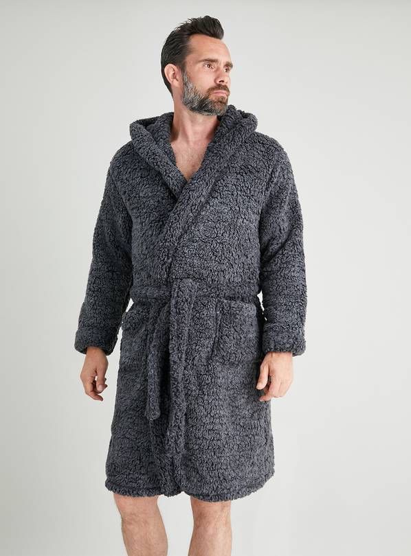 Charcoal Grey Borg Dressing Gown - L