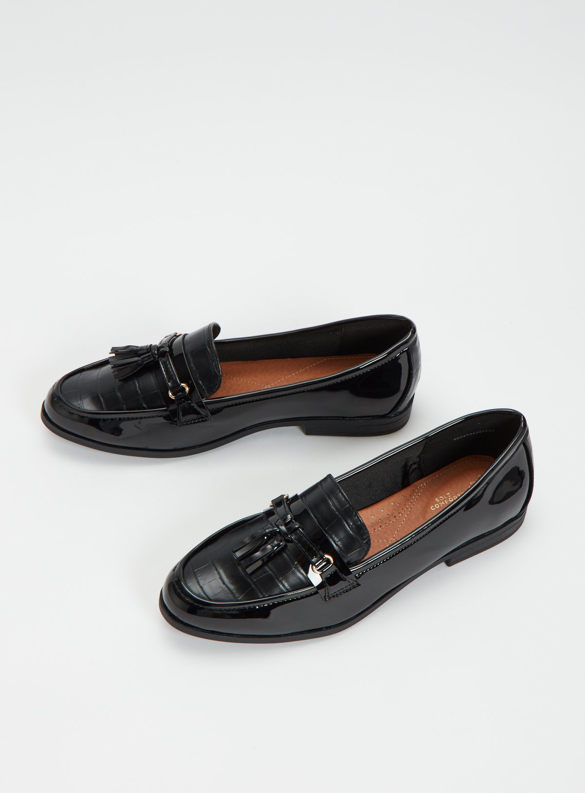 patent fringe loafers