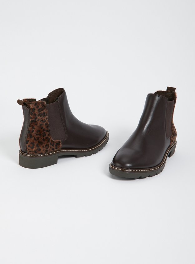 Womens Brown Leather & Faux Animal Fur Chelsea Boots | Tu clothing