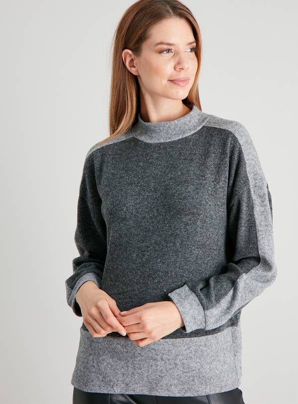 Grey Soft Touch Colour Block Top - 18
