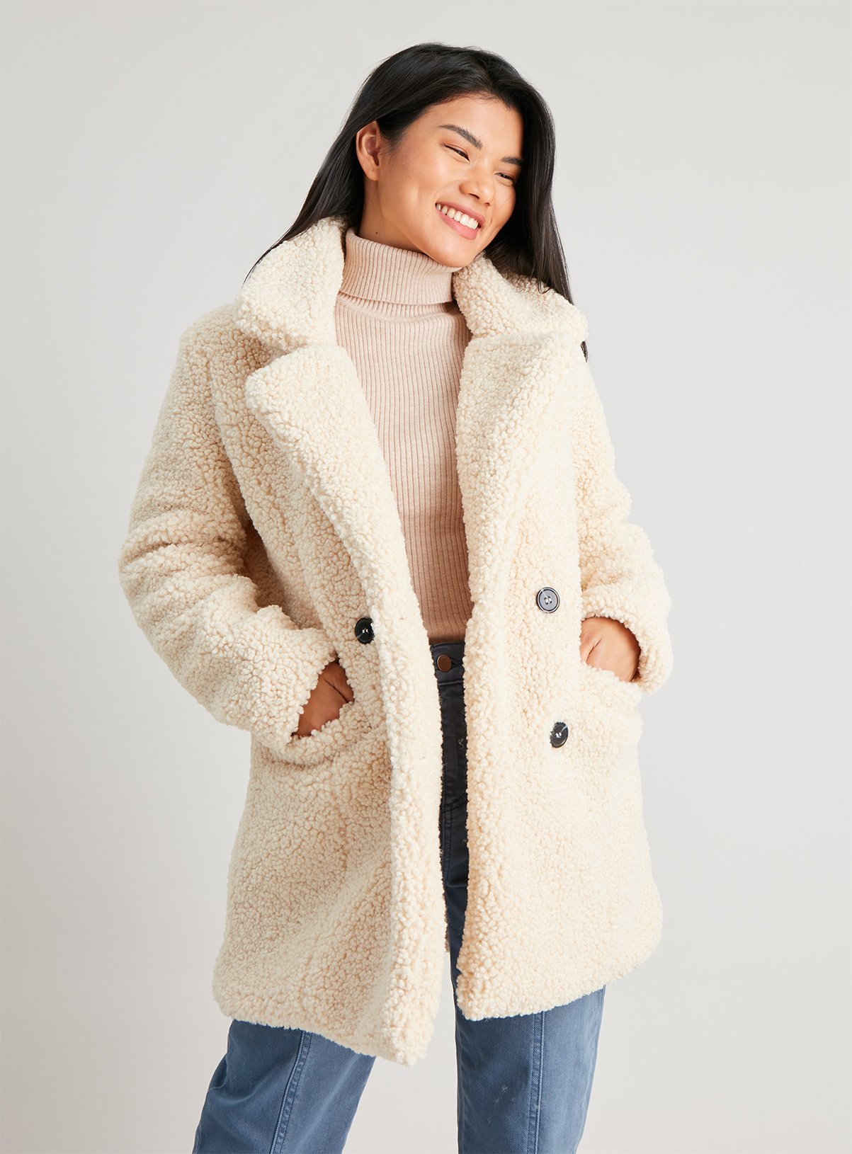 womens teddy coat cream