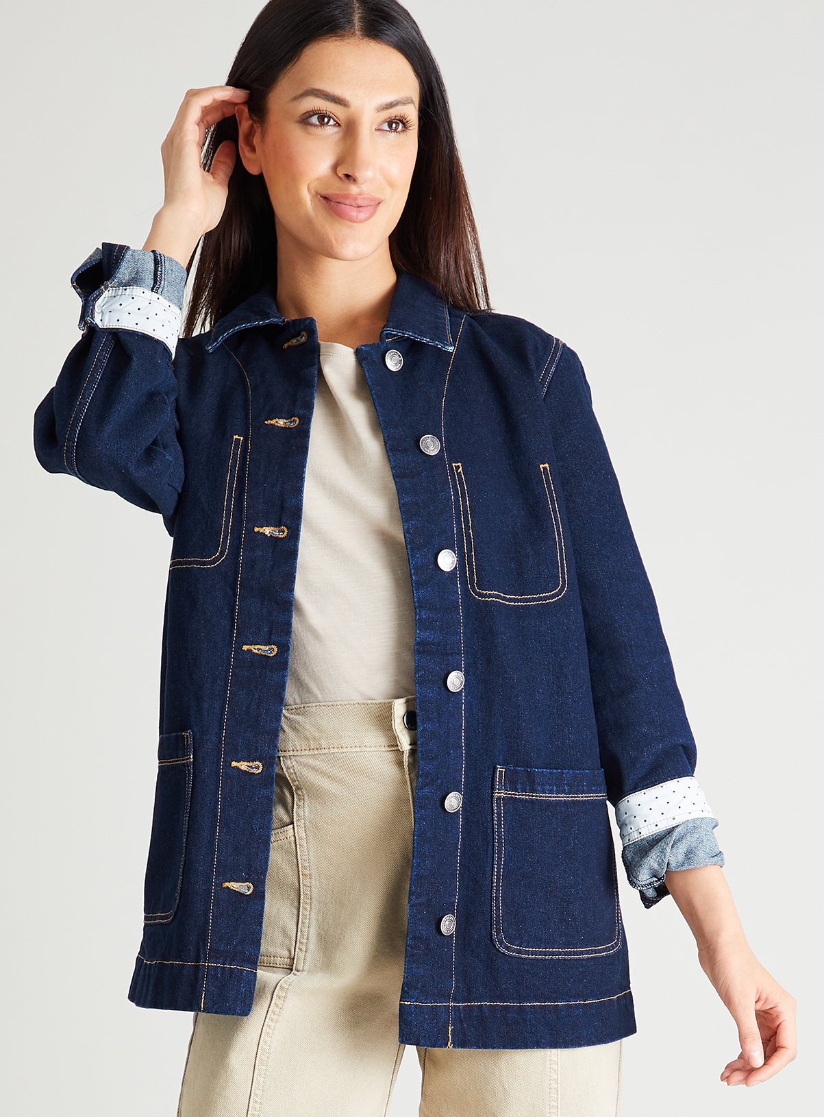 longline denim coat