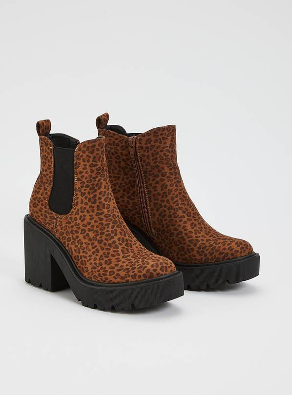 Buy Tan Animal Heeled Chelsea Boots - 7 | Argos