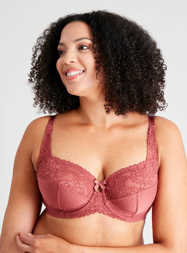 DD+ Brown Lace Underwired Full Cup Bra - 32E