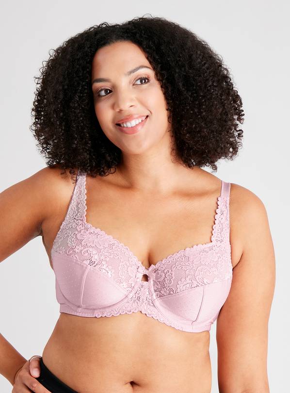 DD+ Pink Lace Underwired Full Cup Bra - 34E