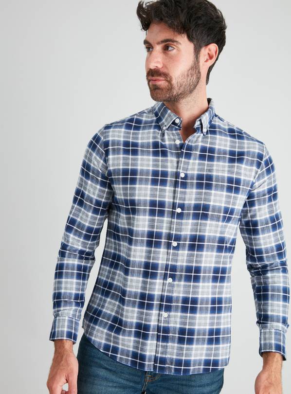 Navy & Grey Check Regular Fit Oxford Shirt - XXL