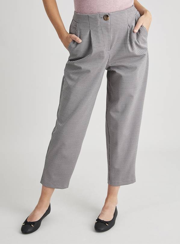 Brown Check Cropped Trousers - 8