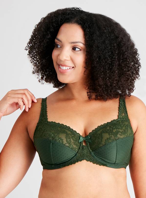 Buy DD+ Khaki Recycled Lace Comfort Full Cup Bra - 36GG, Bras
