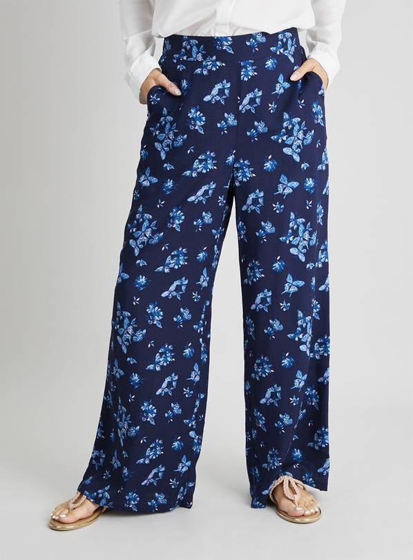 Navy Butterfly Print Palazzo Trousers - 10