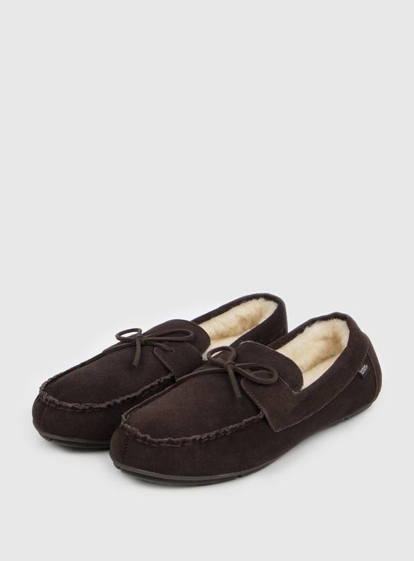 Brown Suede Lace Moccasin Slippers - 8