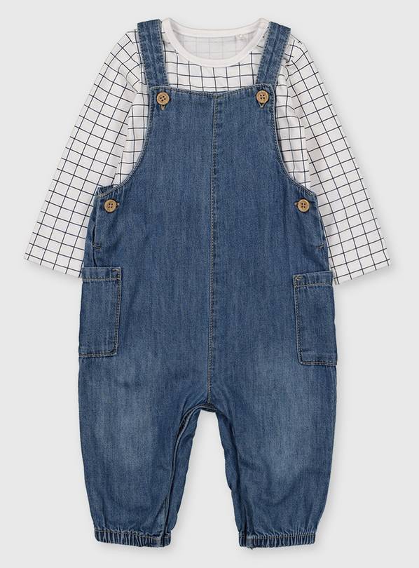 Denim Dungarees & Grid Check Bodysuit - Up to 3 mths