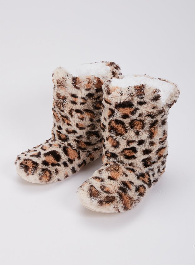 Womens Leopard Print Faux Fur Slipper Boots | Tu clothing