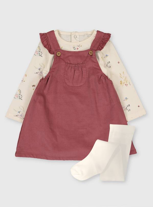 Corduroy Pinafore, Bodysuit & Tights - Up to 3 mths