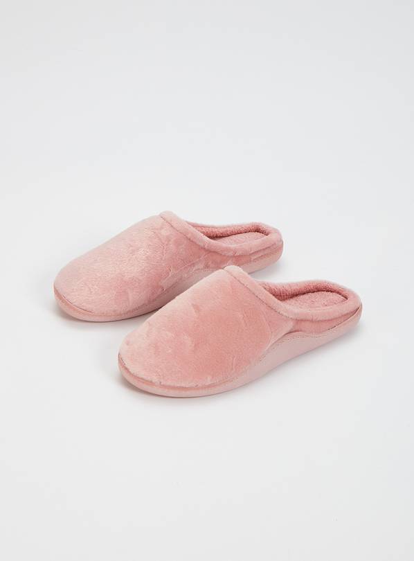 Pink Velour Cupsole Mule Slippers - S