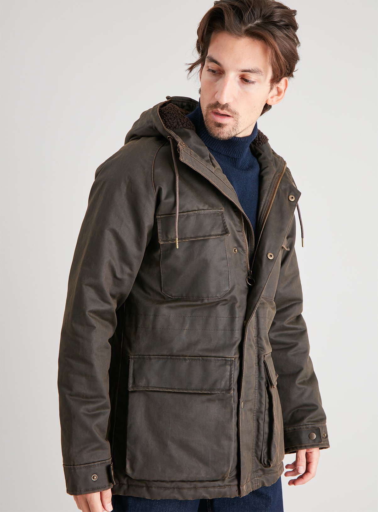 hooded wax jacket mens