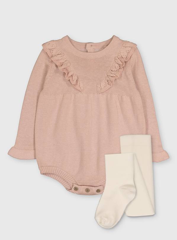 Pink Knitted Bodysuit & Tights - 12-18 months