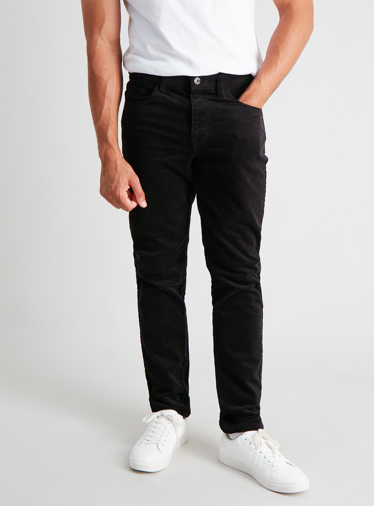 regular fit corduroy trousers with stretch