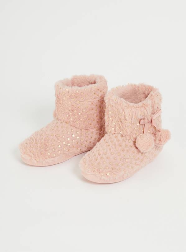 Pink Faux Fur Star Slipper Boots - 6-7 Infant