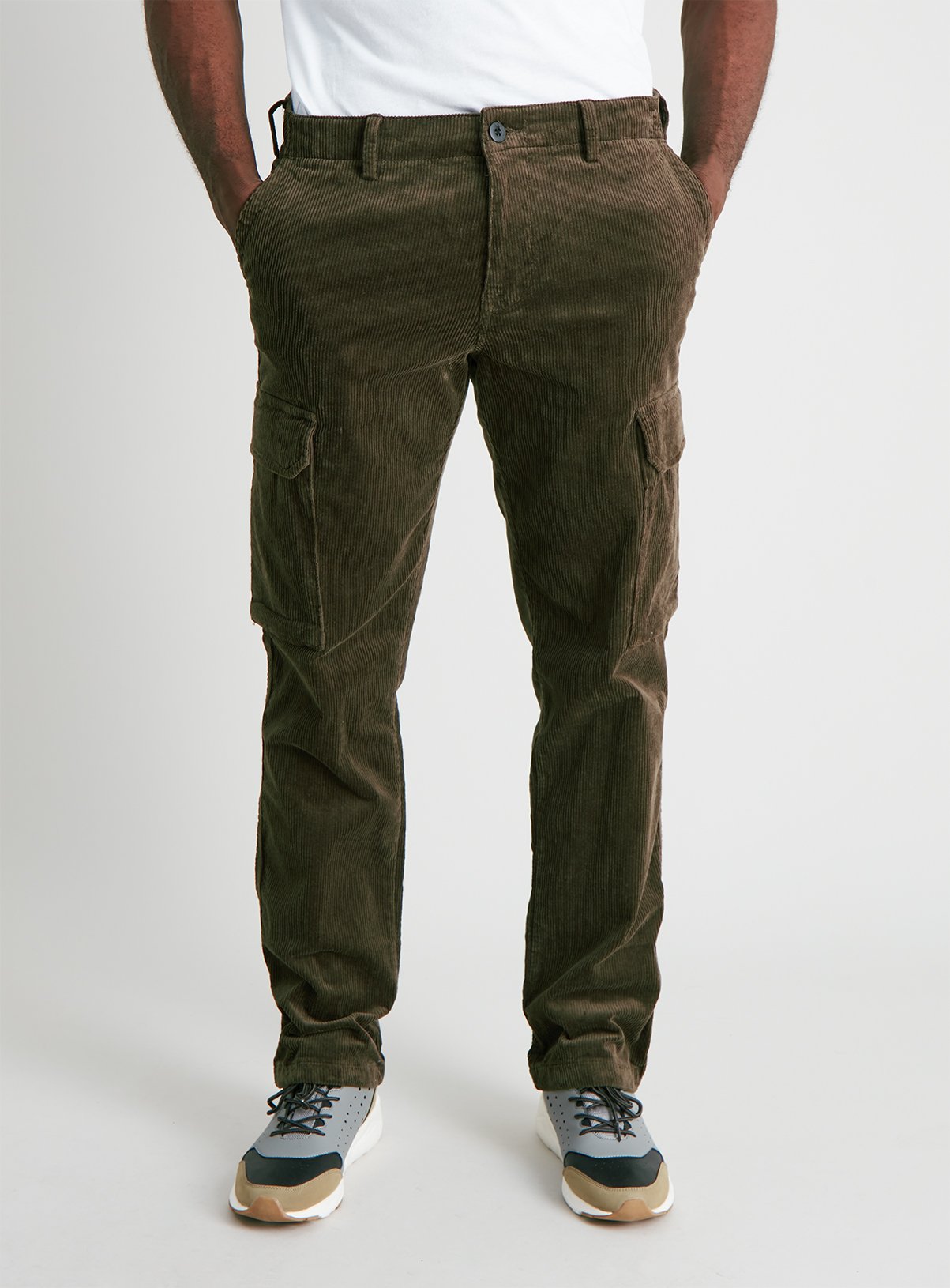 corduroy straight leg cargo trouser