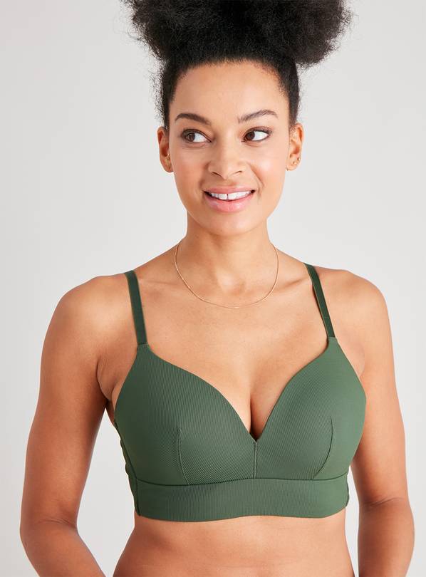 Khaki Recycled Rib Non Wired Plunge Bra - 32A
