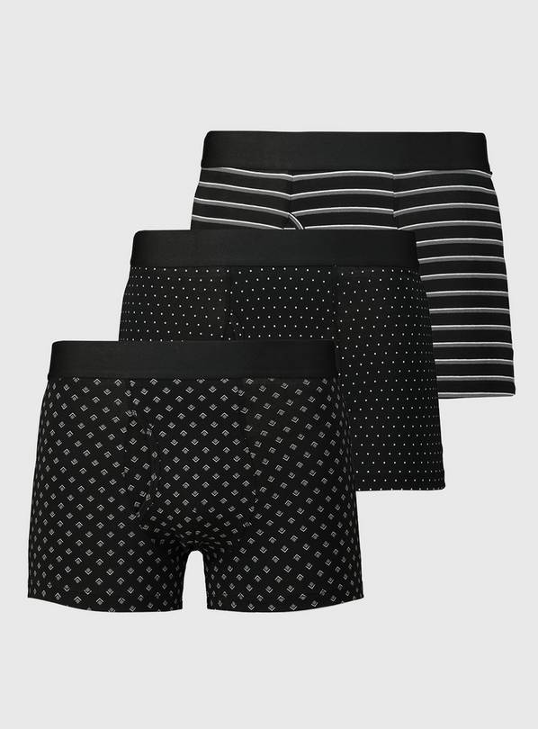 Buy Black Geometric Print Trunks 3 Pack - XXXXL | Underwear | Argos
