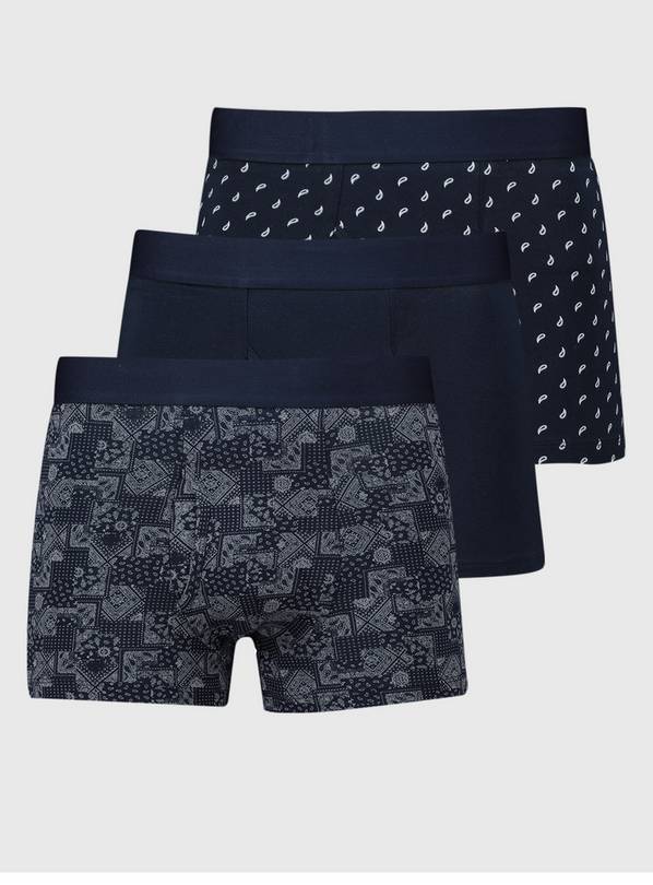 Buy Navy & Paisley Print Trunks 3 Pack - S, Underwear