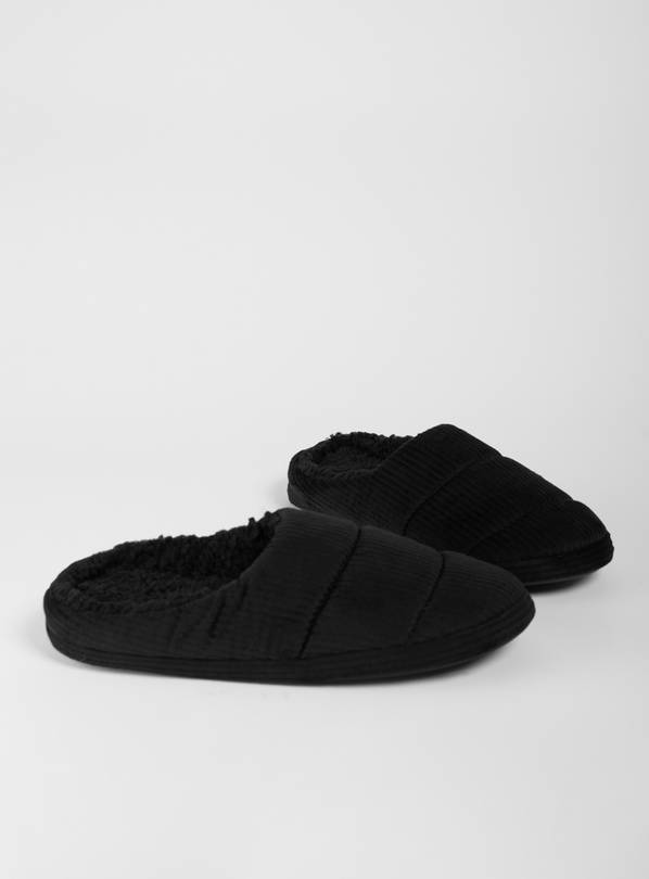 Black Velour Padded Mule Slippers - L