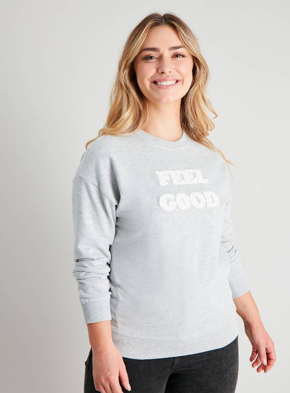 Grey Bouclé 'Feel Good' Sweatshirt - 16