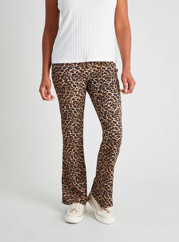 Leopard Print Textured Jersey Kick Flare Trousers - 14