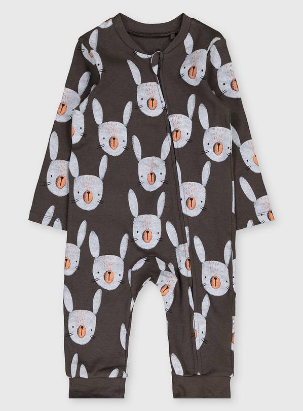 Grey Bunny Print Sleepsuit - 3-6 months