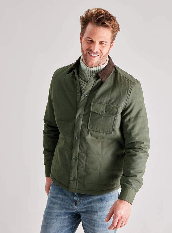 Khaki Quilted Wadded Cord Collar Jacket - XXL