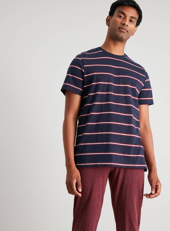 Navy & Burgundy Stripe Pyjamas - S