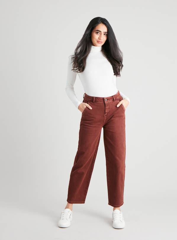 Chocolate Brown Relaxed Fit Straight Leg Denim Jeans - 8