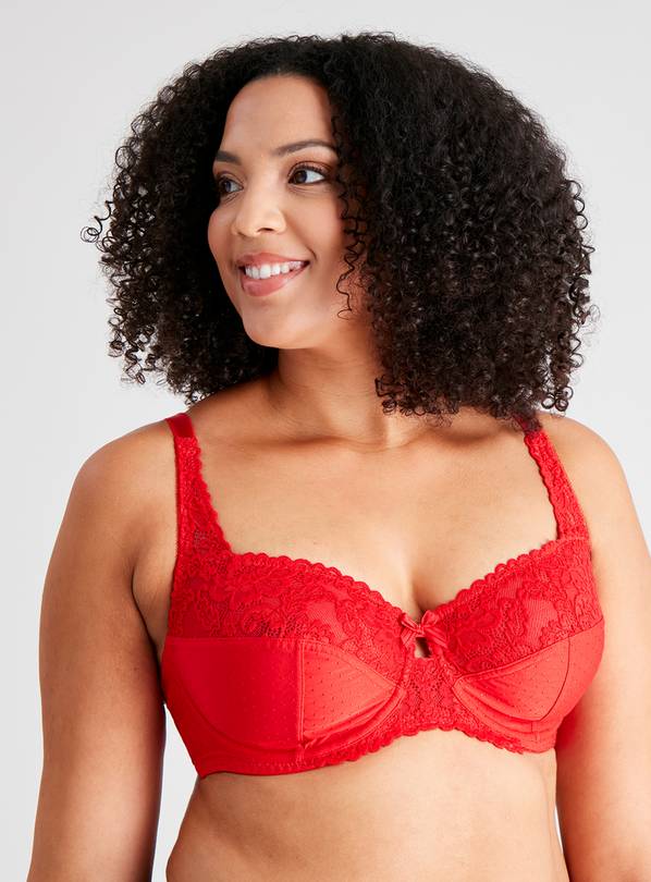 DD+ Red Recycled Lace Comfort Full Cup Bra - 34DD